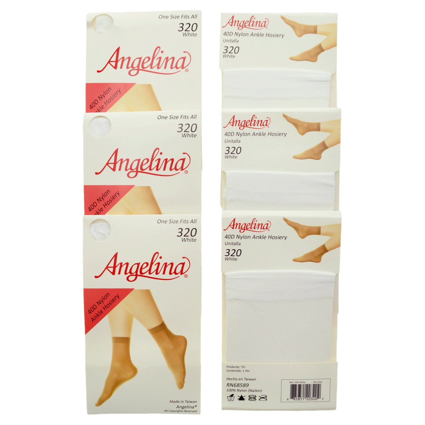 Angelina Nylon Ankle Hosiery 40D Sheer (6-Pairs), #320