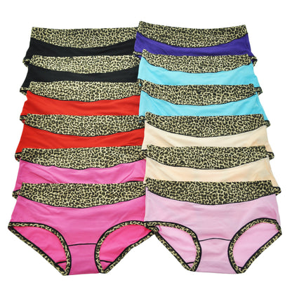 Angelina Cotton Comfort Leopard Printed Trims Color Hiphuggers (12-Pack)