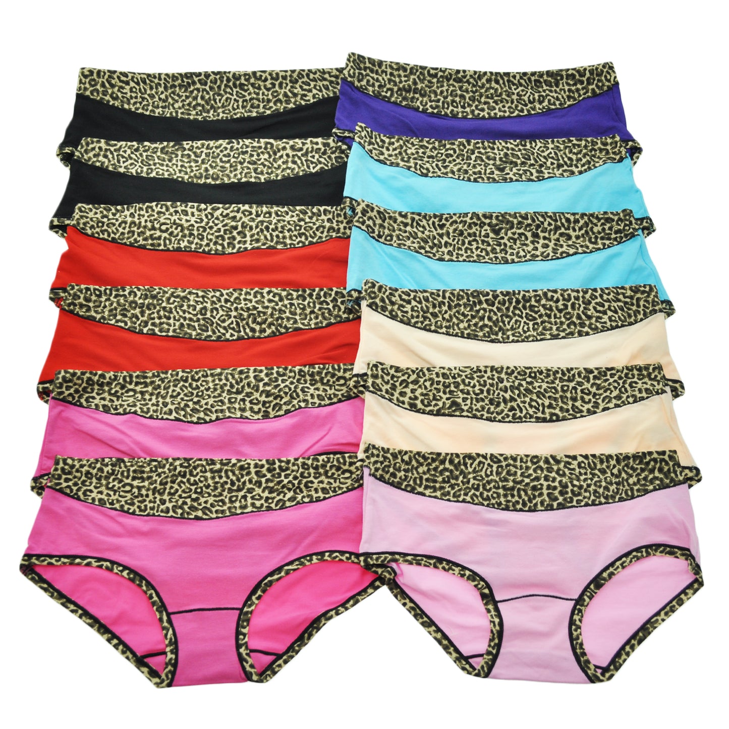 Angelina Cotton Comfort Leopard Printed Trims Color Hiphuggers (12-Pack), #G1350