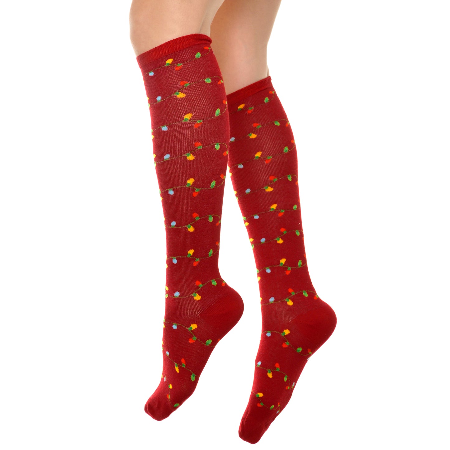 Angelina Novelty Holiday Lights Crew or Knee-High Socks (3-Pairs), #2555