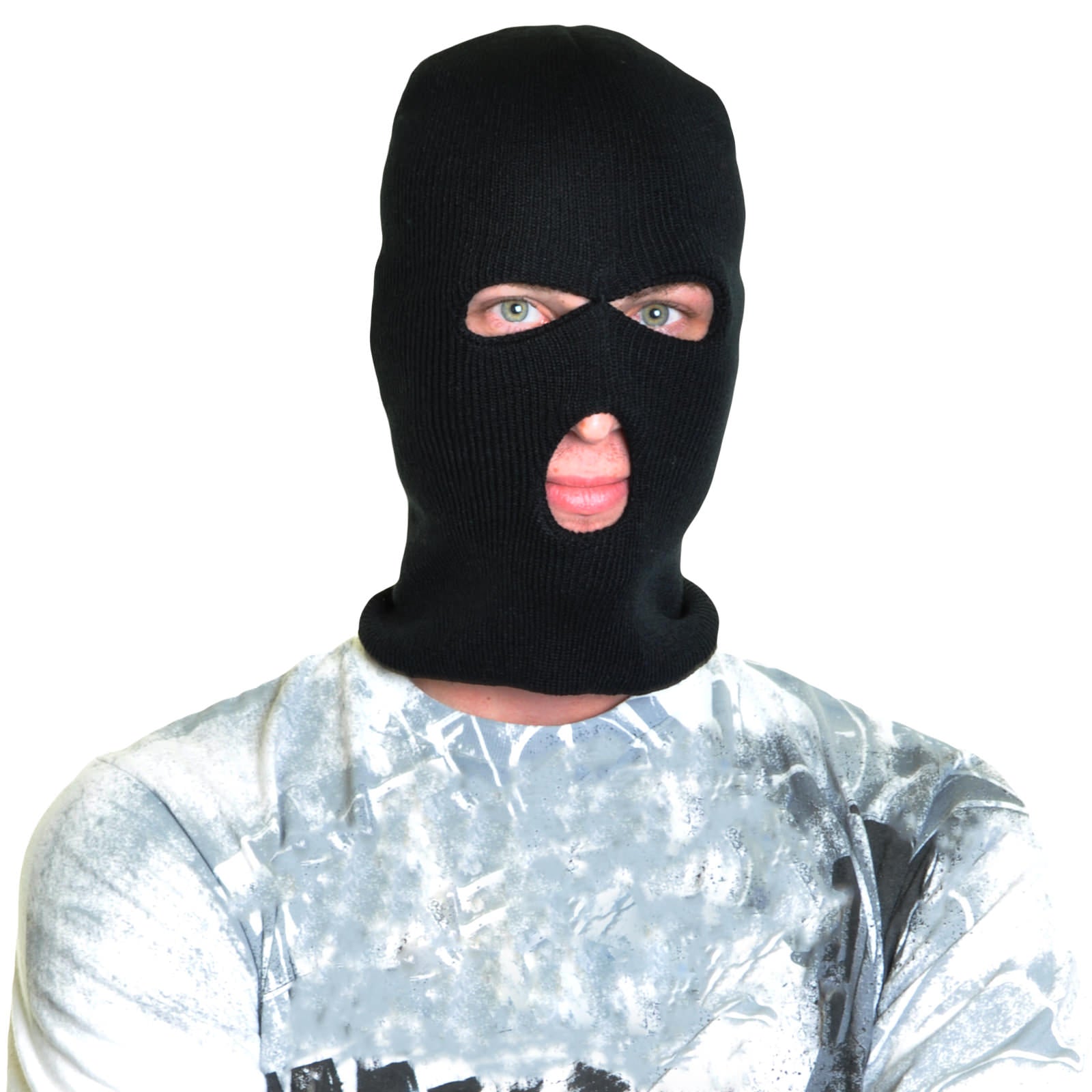 thumbnail image 2 of Handmade Wool Rib Knit Balaclava Face Mask - 100% Merino Wool, Black, Unisex - For Skiing & Winter Activities 2 of 6
