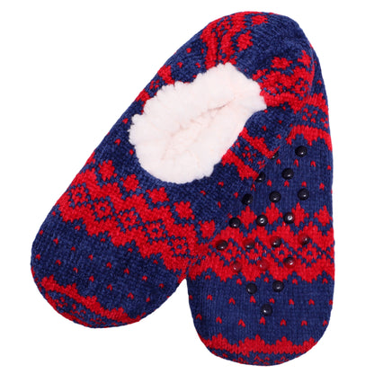 Angelina Winter-Weight Sherpa-Lined Slipper Socks w/ Fair Isle Print (2-Pairs), #WF1921