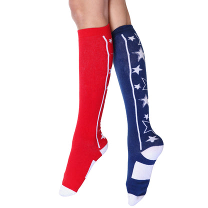 Stars And Stripes Knee High Socks For Women – American Flag Patriotic Crew Socks