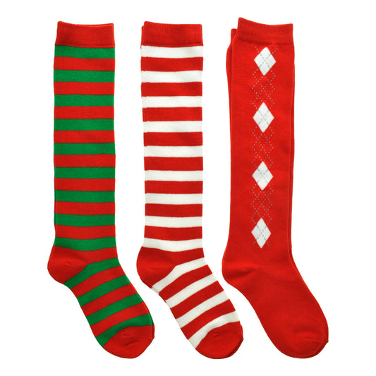 Angelina Adult Unisex Christmas Knee-High Cotton Socks (3-Pairs), #2533