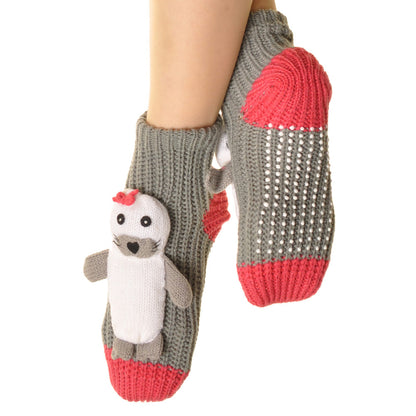 Angelina Snuggly Knit Slip-Resistant 3D Monster Slipper Socks (6 or 12 Pairs), #WF1990