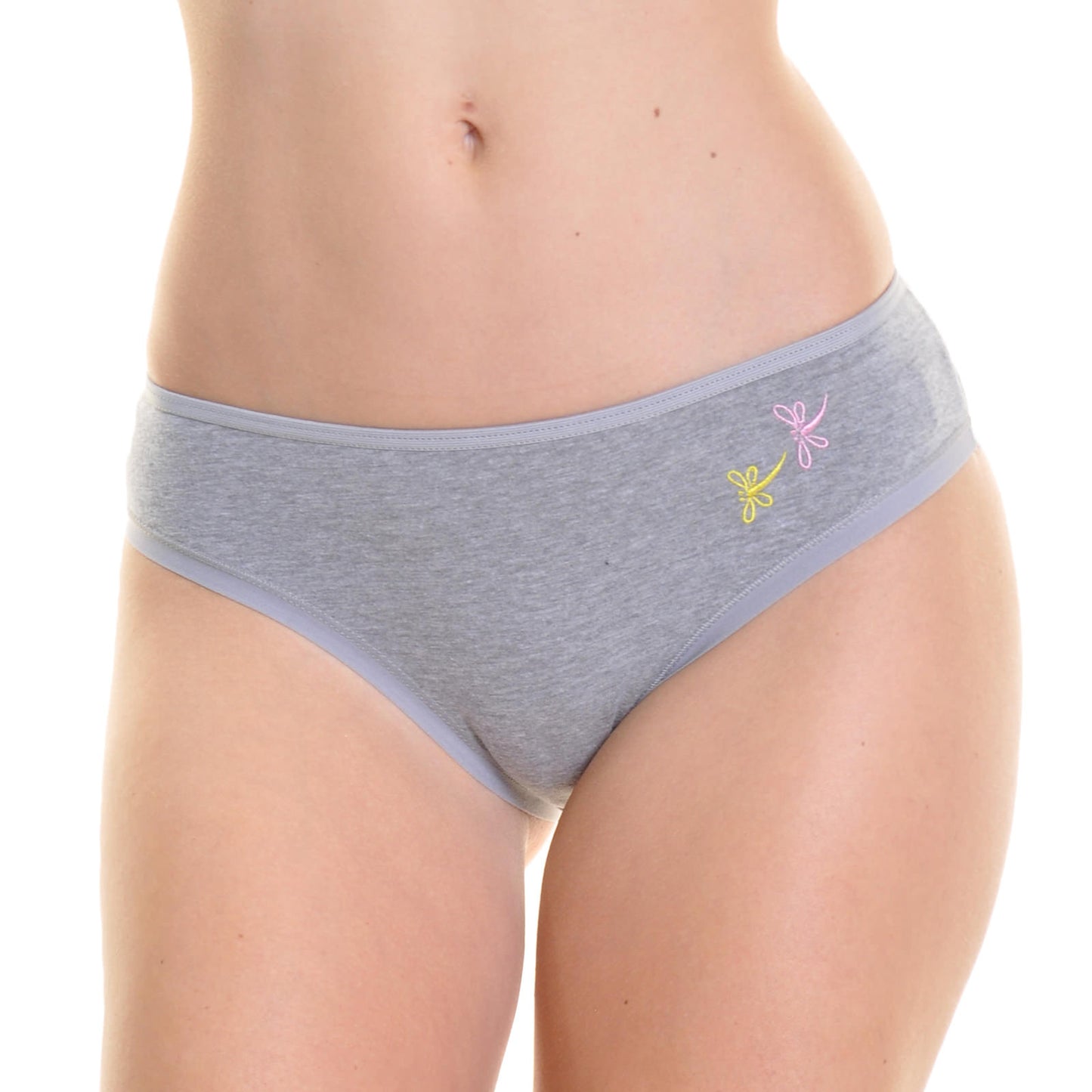 Angelina Cotton Dragonfly Embroidery Detailed Bikini Panties (12-Pack), #G1244