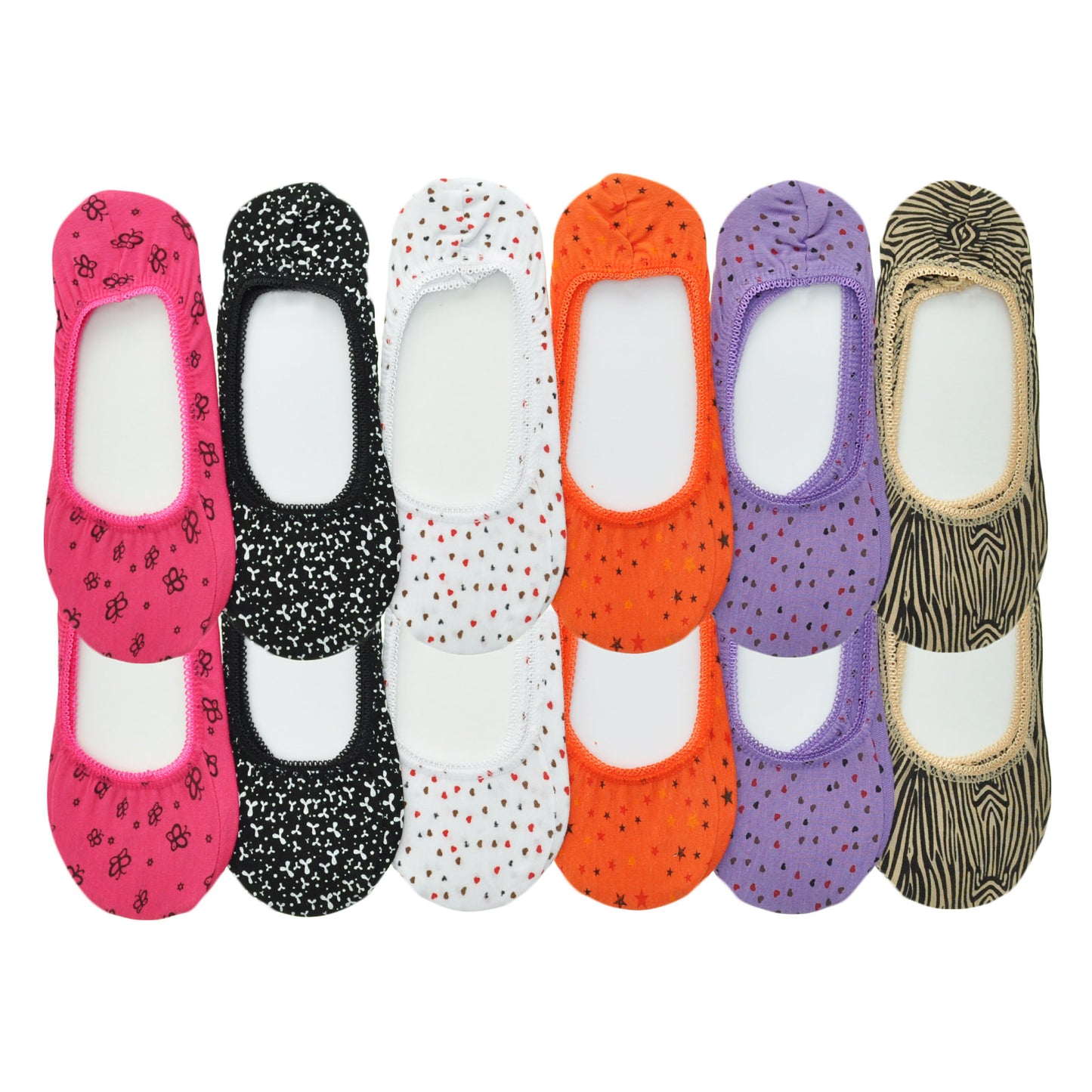 Angelina Colorful Graphic No-Show Socks (12-Pairs), #SK34