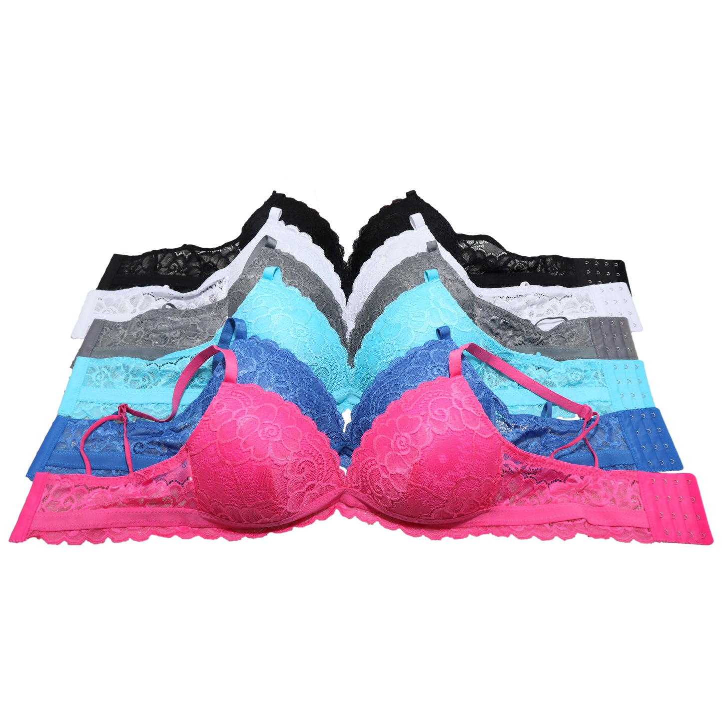Angelina Wire-Free Demi-Cup Floral Lace Bras with Wide-Wing Support (6-Pack), #B354