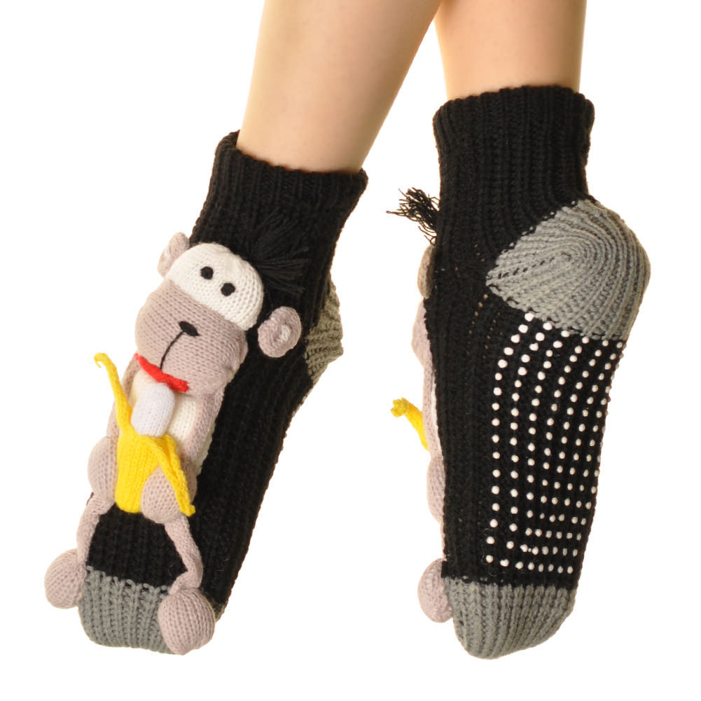Angelina Snuggly Knit Slip-Resistant 3D Monster Slipper Socks (6 or 12 Pairs), #WF1990