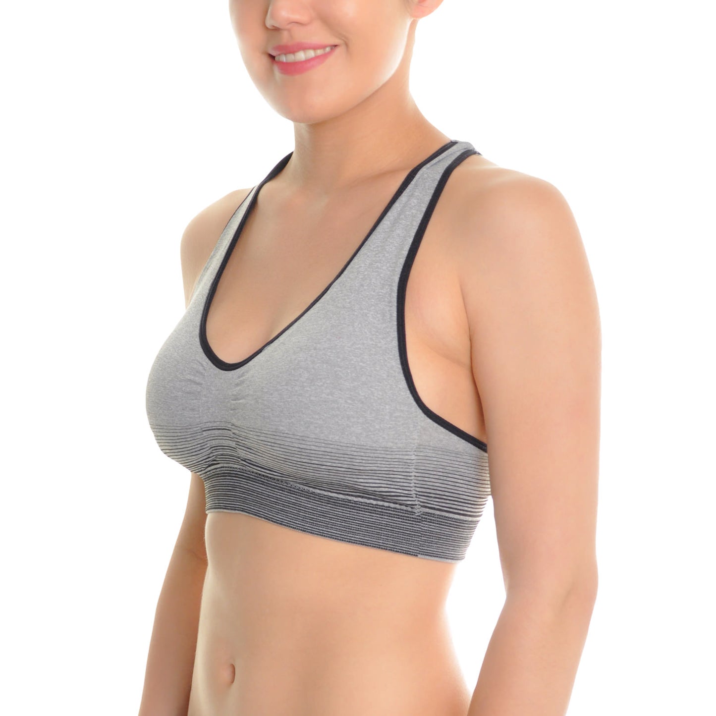 Angelina Mesh T-Back Seamless Sports Bras with Contrasting Trims (6-Pack)