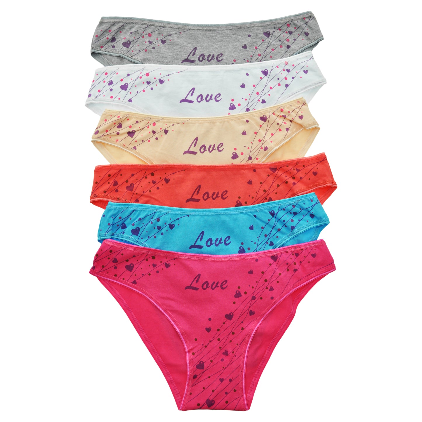 Angelina Cotton Bikini Panties with Love Hearts Print (6-Pack), #G6234