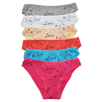 Angelina Cotton Bikini Panties with Love Hearts Print (6-Pack), #G6234