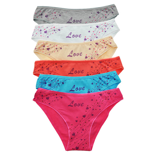 Angelina Cotton Bikini Panties with Love Hearts Print (6-Pack), #G6234
