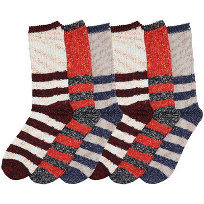 Angelina Unisex Cozy Fuzzy Crew Socks with Stripes Pattern (6-Pairs), #2565