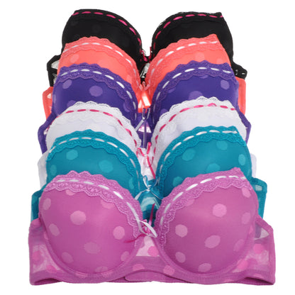 Angelina Wired Demi-Cup Bras with Polka Dot Design (6-Pack), #B567