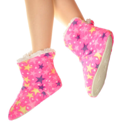 Angelina Fleece-Lined Plush Indoor Boots with Padded Rubber Sole (6-Pairs), #WF1185