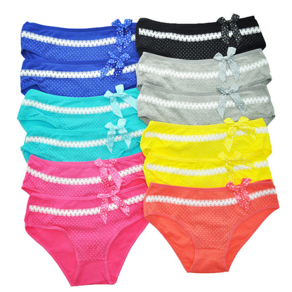 Angelina Cotton/Spandex Polka Dot Lace Trim Bikini (12-Pack), #G1078
