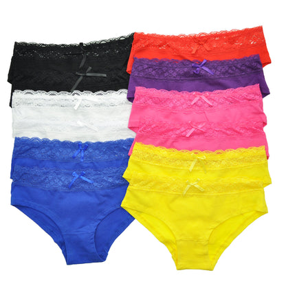Angelina Cotton/Spandex Lace-Waist Bikini (12-Pack), #G1388