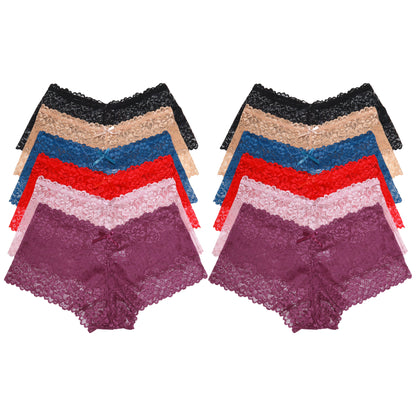 Cheeky Floral Lace Boxer Panties (12-Pack), #B999P