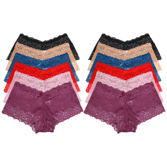 Cheeky Floral Lace Boxer Panties (12-Pack), #B999P