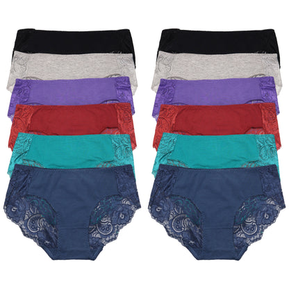 Cotton Bikini Panties with Back Lace Accent (12-Pack), #G6424