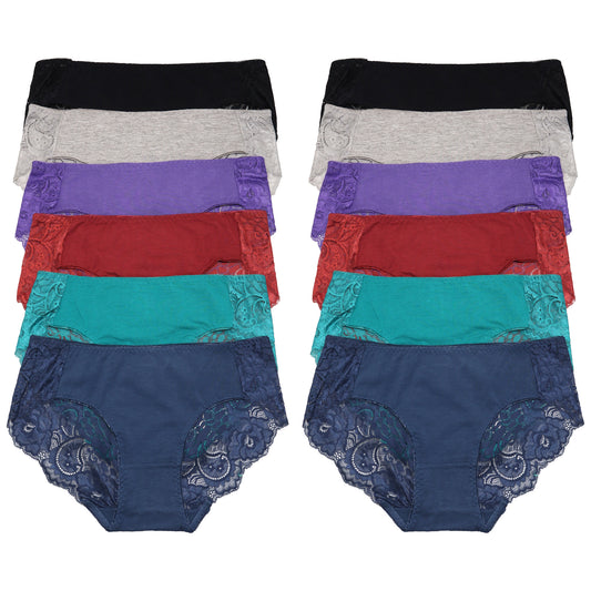 Cotton Bikini Panties with Back Lace Accent (12-Pack), #G6424
