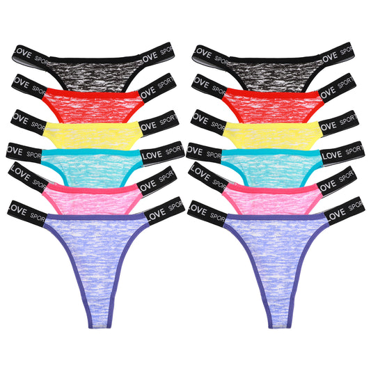 Angelina Cotton High-Cut Strap Thong Panties (12-Pack), #G6827