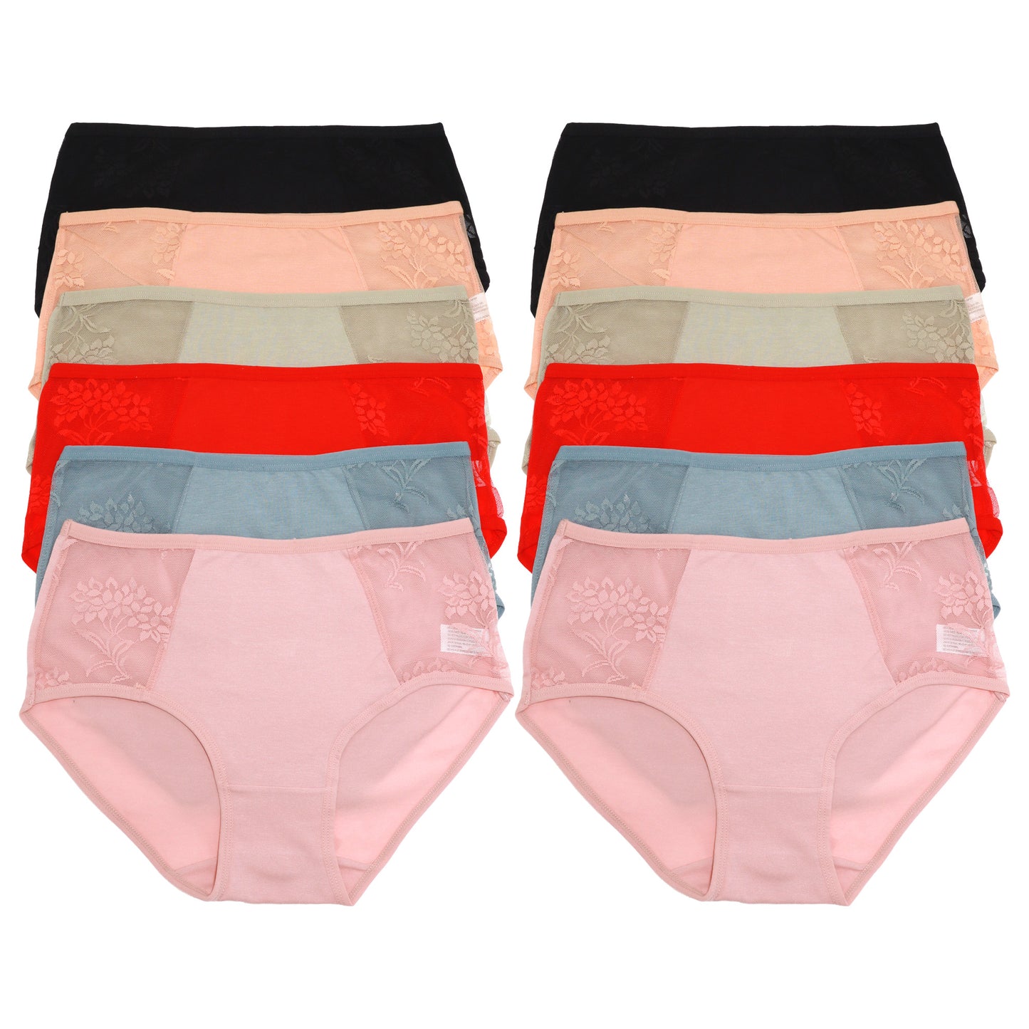 Cotton Hiphugger Panties with Mesh Accent Detail (12-Pack)
