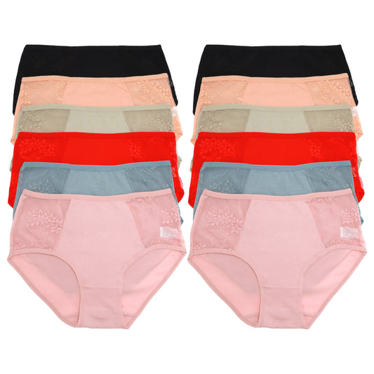 Cotton Hiphugger Panties with Mesh Accent Detail (12-Pack)