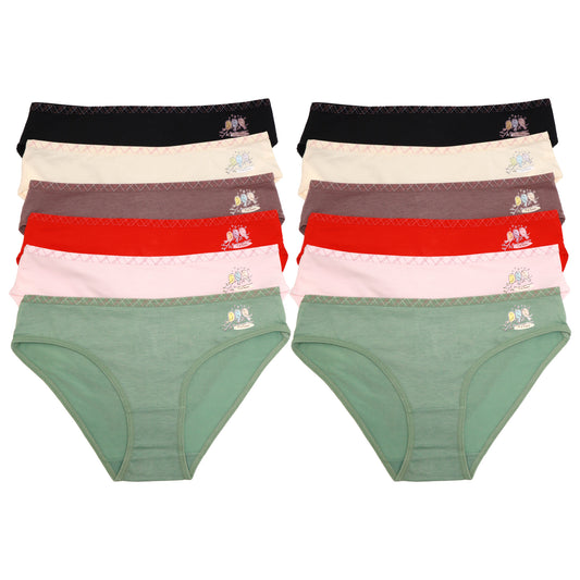 Cotton Bikini Panties with Bird Detail (12-Pack)