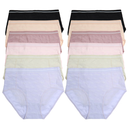 Angelina Cotton Mid Rise Brief Panties with Textured Detail (12-Pack), #G6873