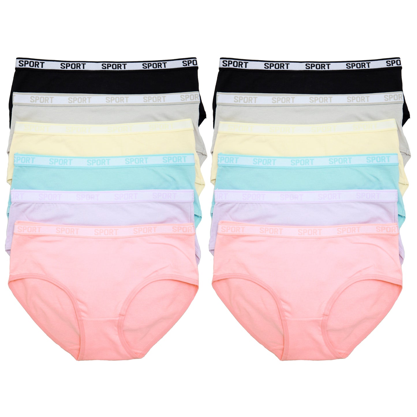 Angelina Cotton Hiphugger Panties with Sport Print Elastic Waistband (6 Dozen), #G6874