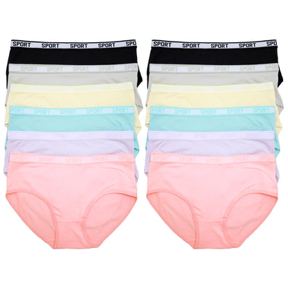 Angelina Cotton Hiphugger Panties with Sport Print Elastic Waistband (6 Dozen), #G6874