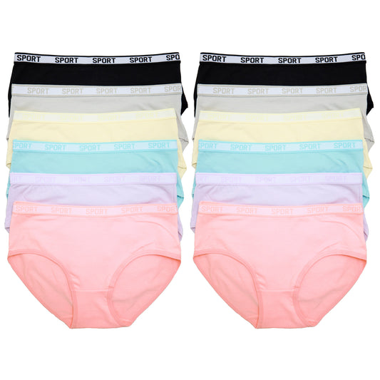 Angelina Cotton Hiphugger Panties with Sport Print Elastic Waistband (6 Dozen), #G6874