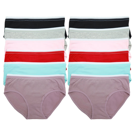 Angelina Cotton Hiphugger Panties with Elastic Waistband (12-Pack), #G6877