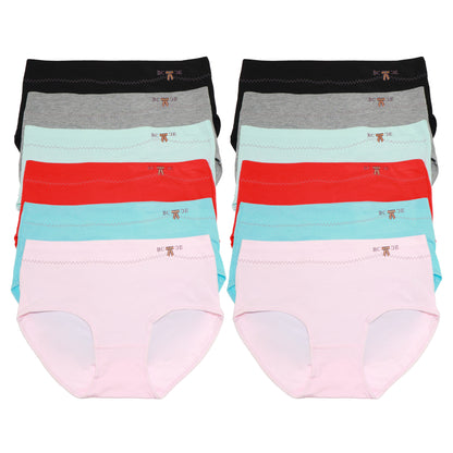 Cotton Mid-Rise Briefs with Front Stitching and Hip Detail (12-Pack), #G6886