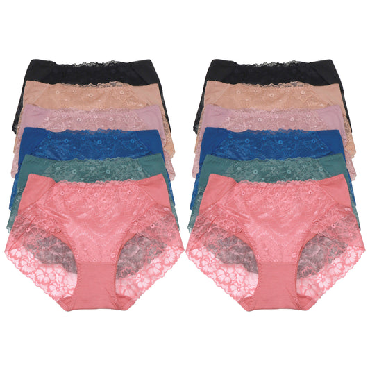 Angelina Mid Rise Cotton Brief Panties with Lace (6 Dozen), #G6908