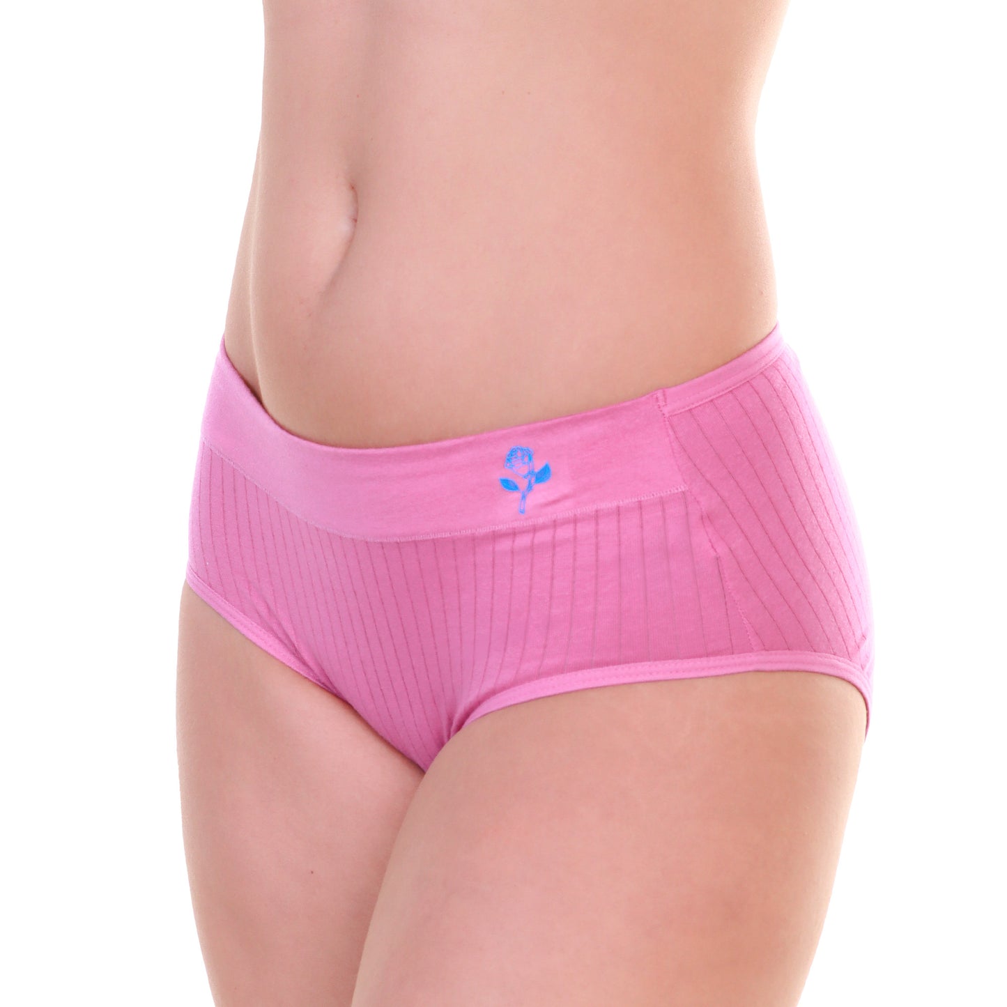 Angelina Ribbed Hiphugger Panties with Rose Detail (12-Pack), #G6912