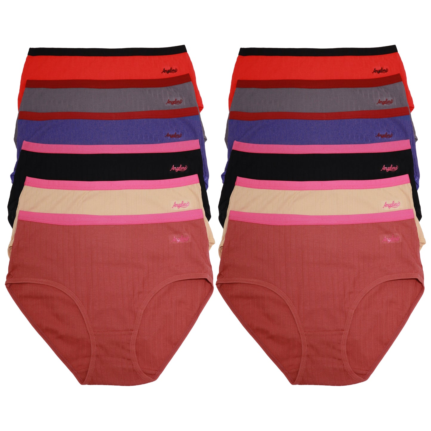 Mid-Rise Contrast Ribbed Cotton Panties (12-Pack), #G6921