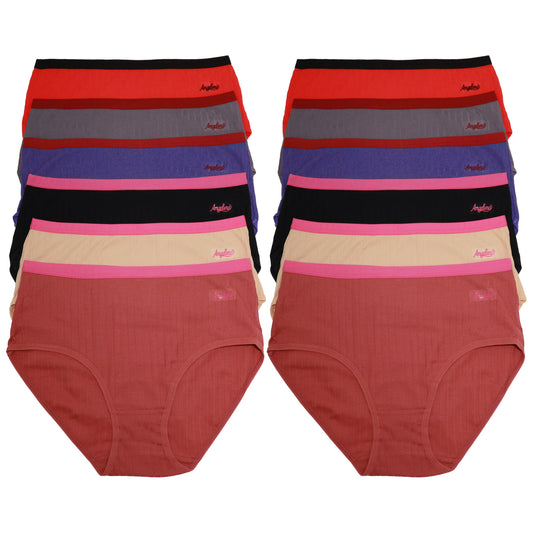 Mid-Rise Contrast Ribbed Cotton Panties (12-Pack), #G6921
