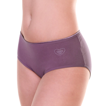 Angelina Mid Rise Cotton Panties with Rhinestone Heart Hip Detail (12-Pack), #G6927