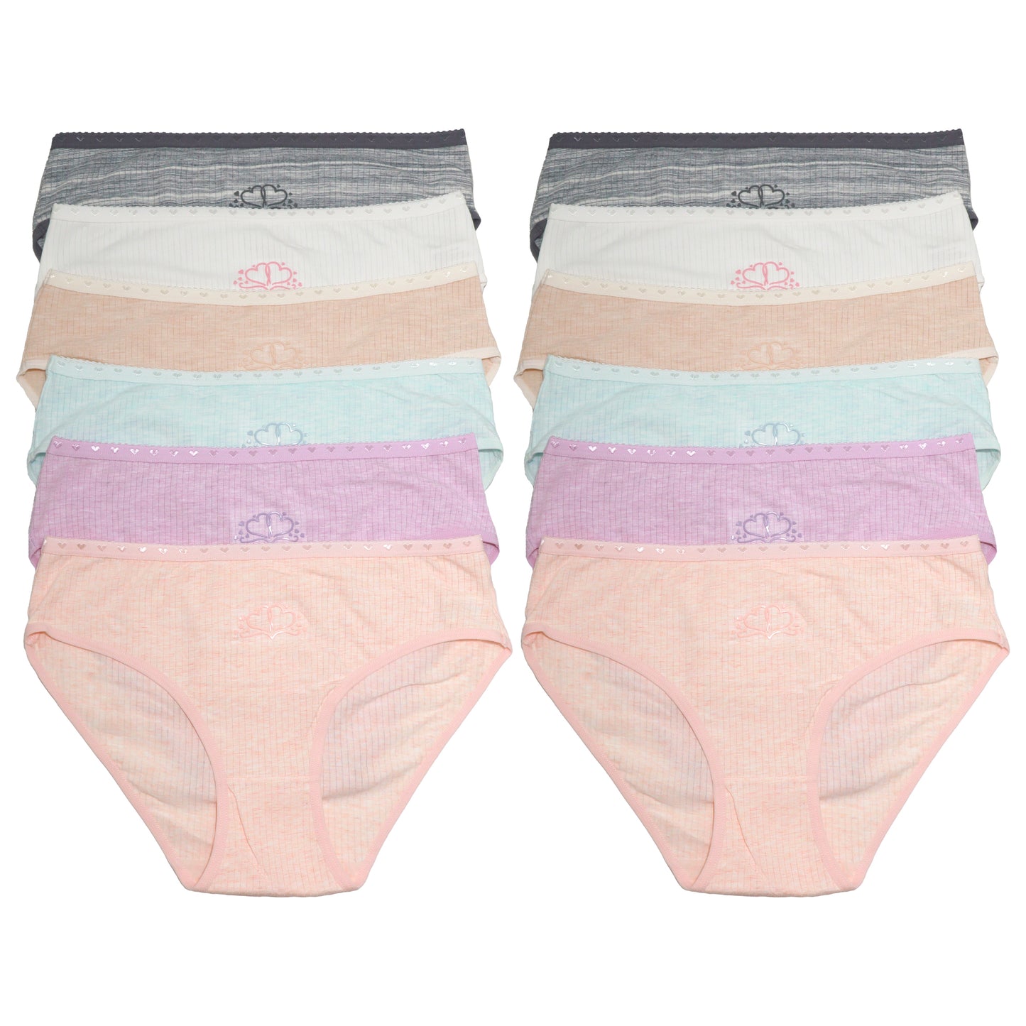 Cotton Ribbed Bikini Panties with Hearts (12-Pack), #G6928