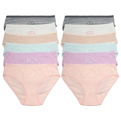 Cotton Ribbed Bikini Panties with Hearts (12-Pack), #G6928