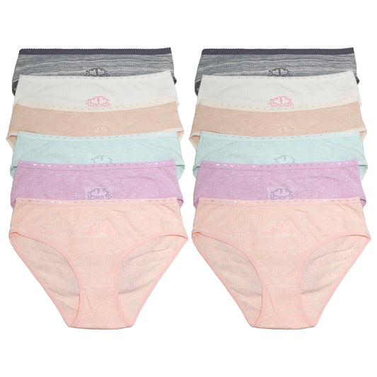 Cotton Ribbed Bikini Panties with Hearts (12-Pack), #G6928