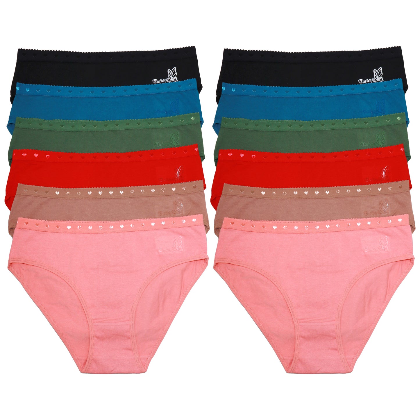 Cotton Bikini Panties with Embroidered Hearts Waistband (12-Pack), #G6936