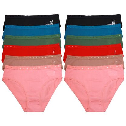 Cotton Bikini Panties with Embroidered Hearts Waistband (12-Pack), #G6936