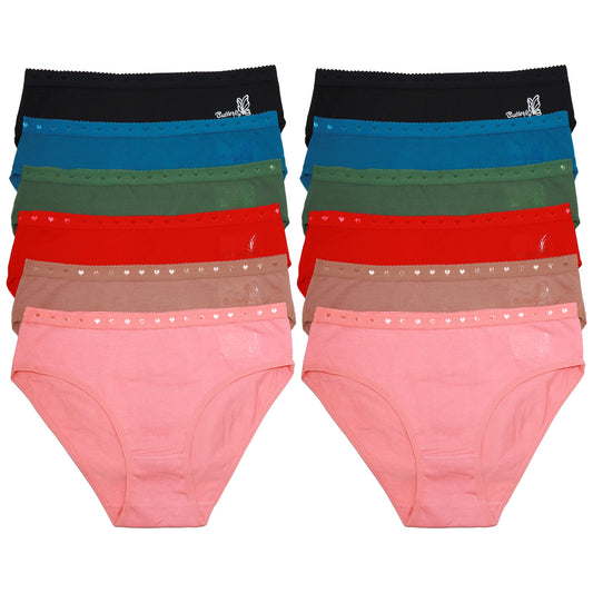 Cotton Bikini Panties with Embroidered Hearts Waistband (12-Pack), #G6936