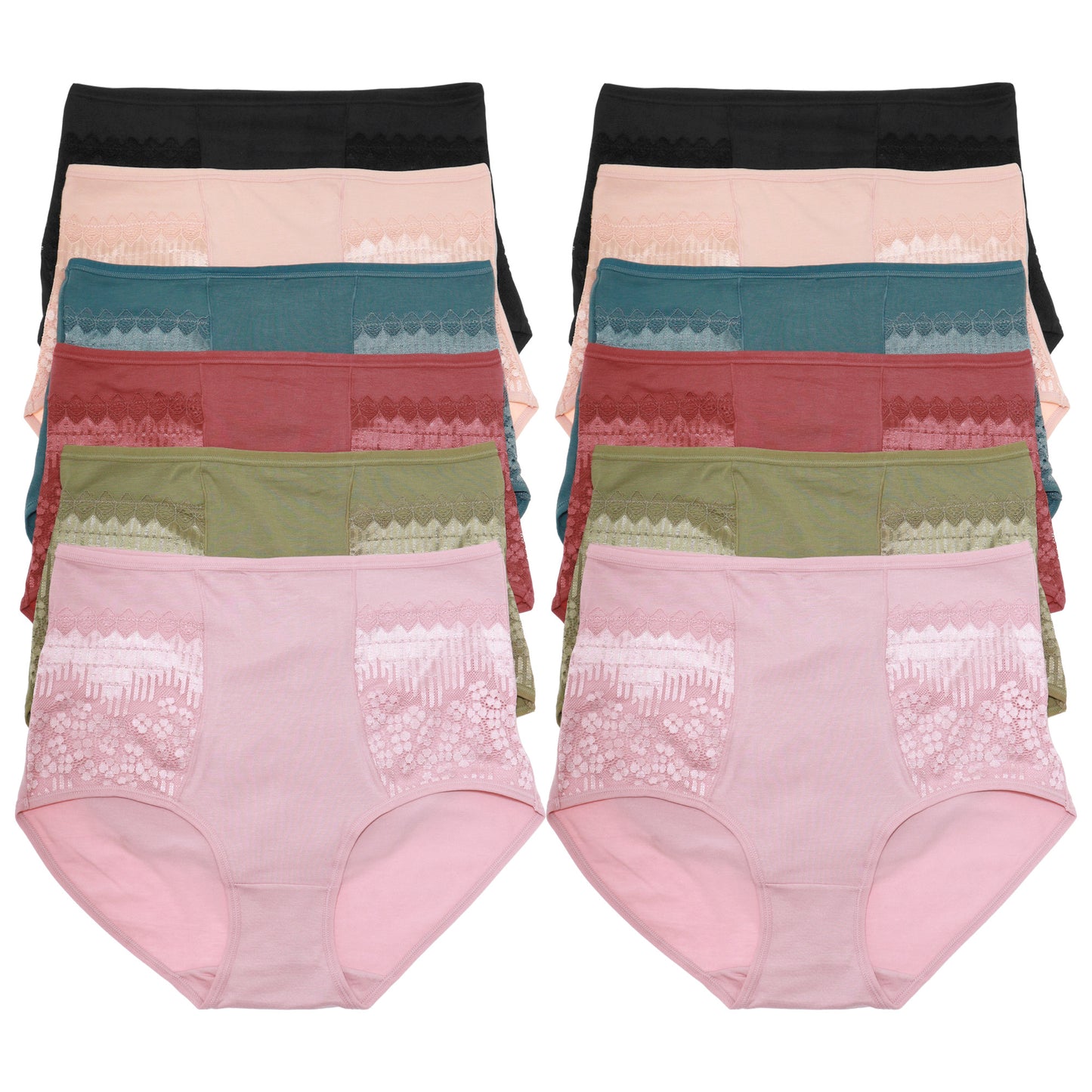 Angelina Cotton High Rise Panties with Lace Detail(6 Dozen), #G6954