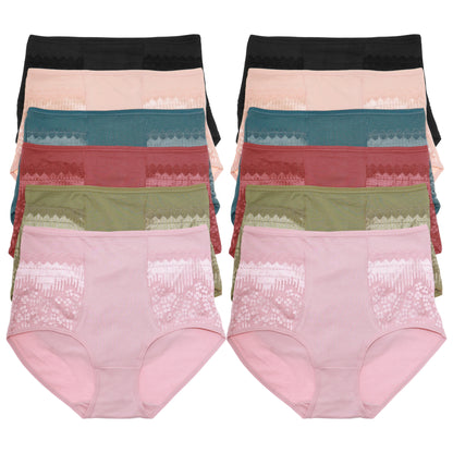 Angelina Cotton High Rise Panties with Lace Detail(6 Dozen), #G6954