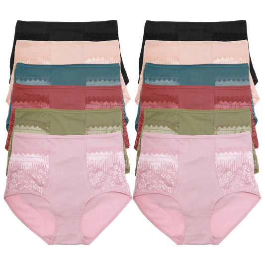 Angelina Cotton High Rise Panties with Lace Detail(6 Dozen), #G6954